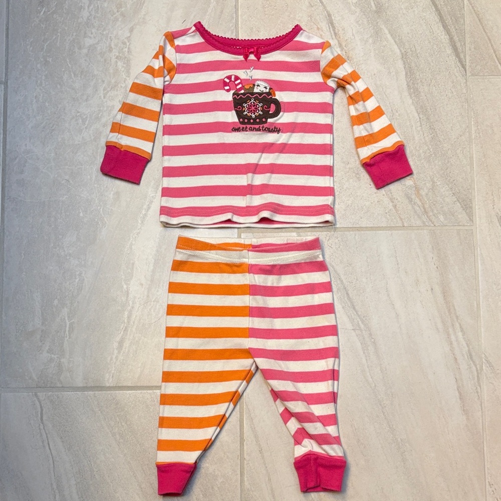 Gymboree (6-12 month) Girls Striped Pink and Orange Kids Pajamas